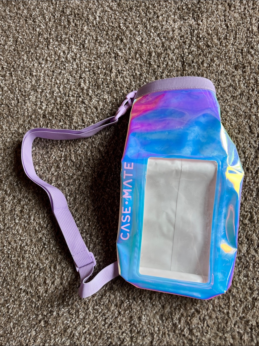 case-mate Iridescent Holographic waterproof Crossbody with Lavender Strap